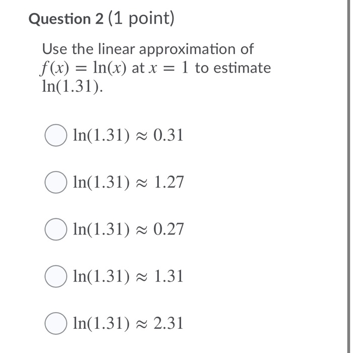 Solved Question 2 (1 point) Use the linear approximation of | Chegg.com