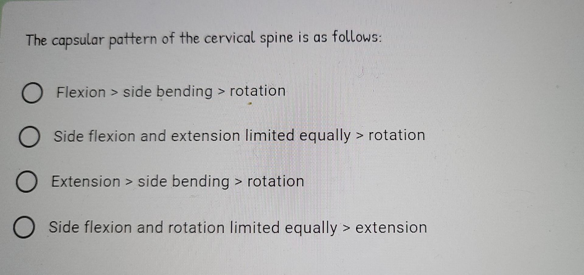 Solved the capsular pattern of the cervical spine is as chegg