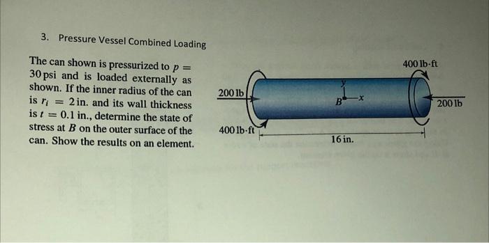 Solved 3. Pressure Vessel Combined Loading 400 lb-ft 200 lb | Chegg.com