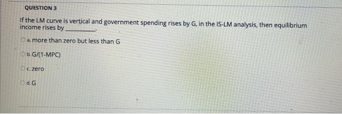 Solved If the LM curve is vertical and government spending | Chegg.com