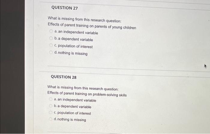 Solved What is missing from this research question: Effects | Chegg.com