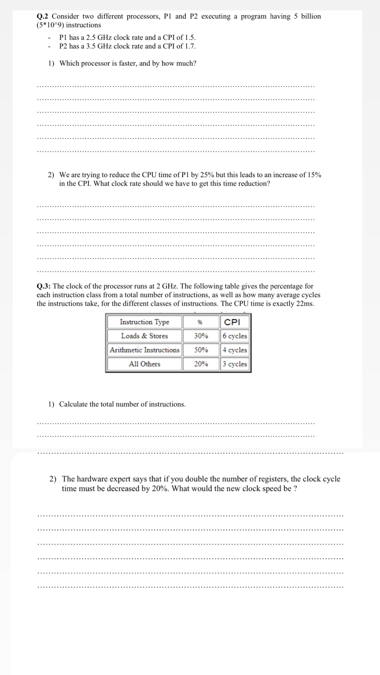 Solved Q. 2 ﻿Consider Two Different Processors, P1 ﻿and P2 | Chegg.com