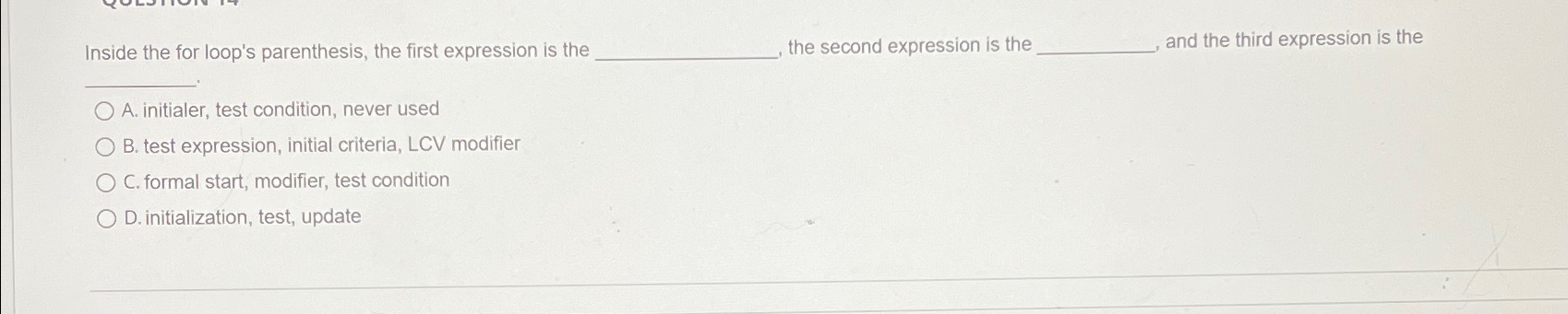 Solved Inside the for loop's parenthesis, the first | Chegg.com