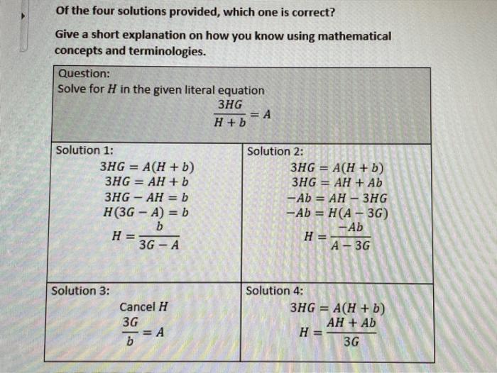 Solved of the four solutions provided, which one is correct? | Chegg.com