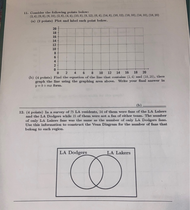 Solved 11. Consider the following points below: (2,4), | Chegg.com