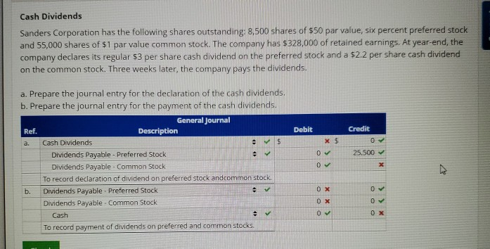 Solved Cash Dividends Sanders Corporation has the following