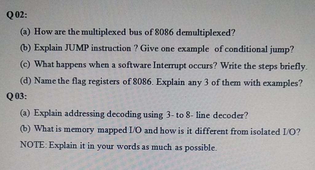 Solved Q02: (a) How are the multiplexed bus of 8086 | Chegg.com