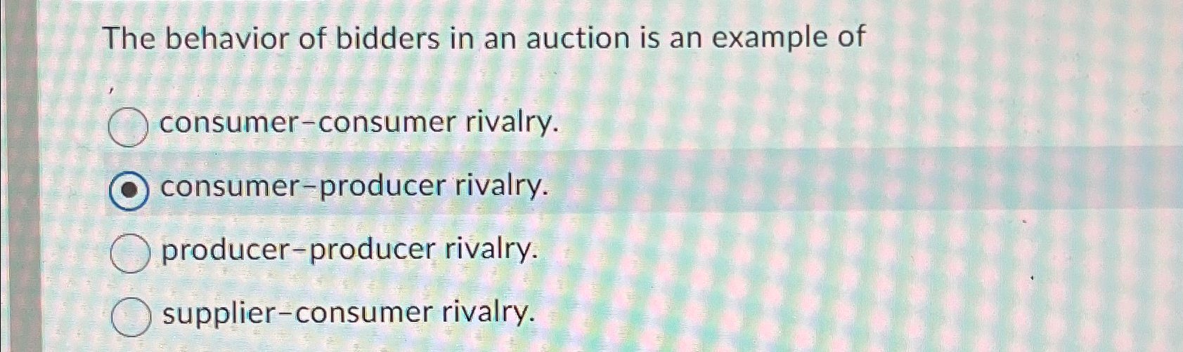 Solved The behavior of bidders in an auction is an example | Chegg.com
