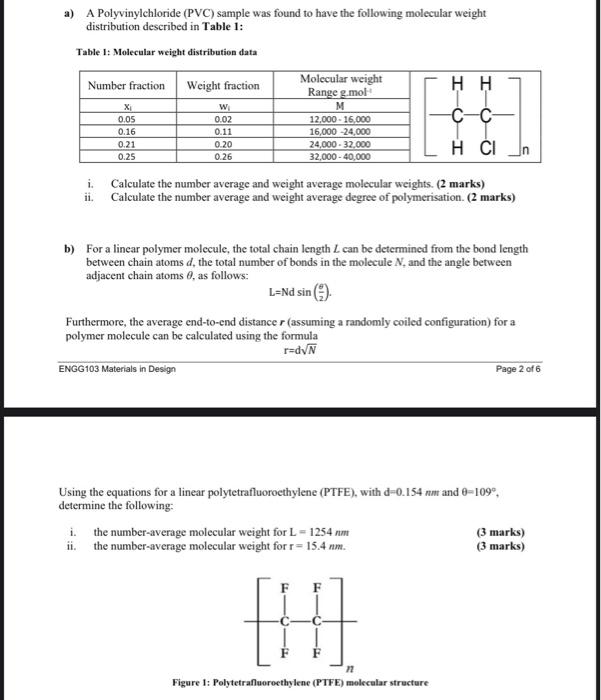 Solved a) A Polyvinylchloride (PVC) sample was found to have | Chegg.com