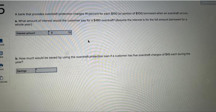 Solved A bank that provides overdraft protection charges 14 | Chegg.com