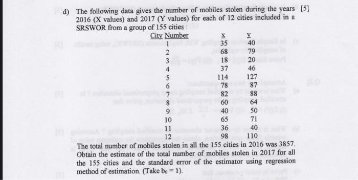 Solved Au D) The Following Data Gives The Number Of Mobiles | Chegg.com