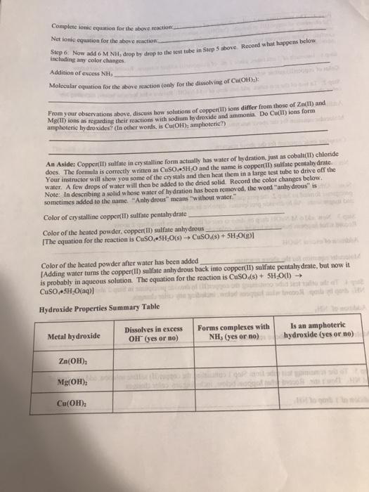 Solved U Part 4 The reactions and color changes of