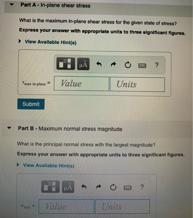 Solved Principal Stresses and Maximum In-Plane Shear Stress | Chegg.com