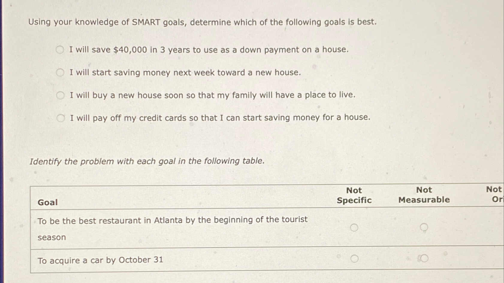 Solved Using your knowledge of SMART goals, determine which | Chegg.com