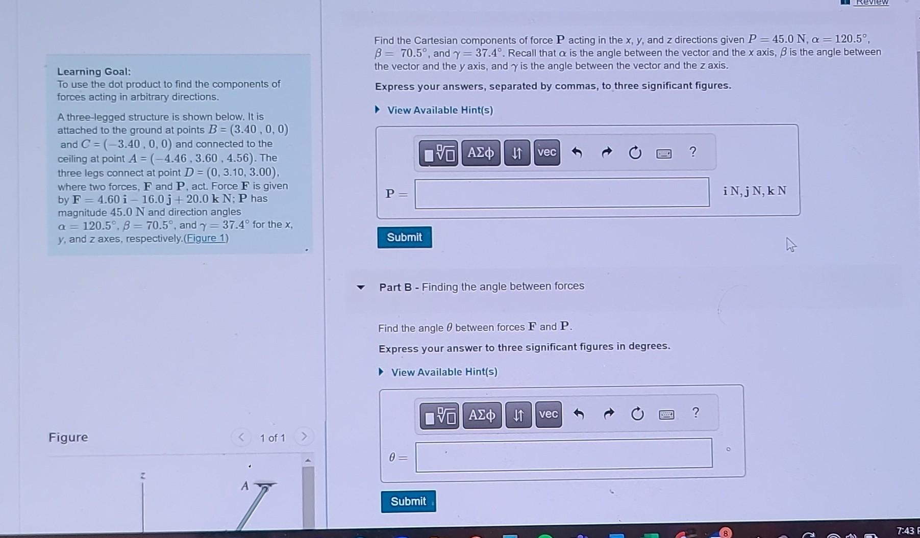 Solved Learning Goal: To Use The Dot Product To Find The | Chegg.com