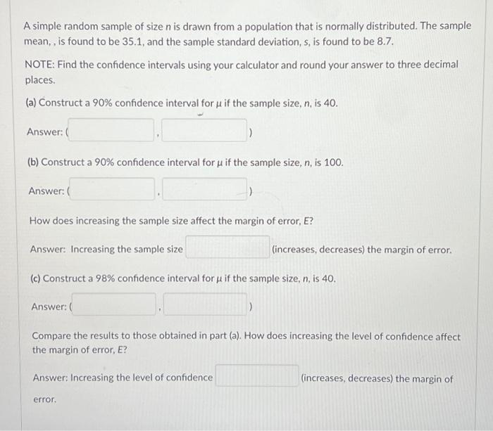 Solved A simple random sample of size n is drawn from a | Chegg.com