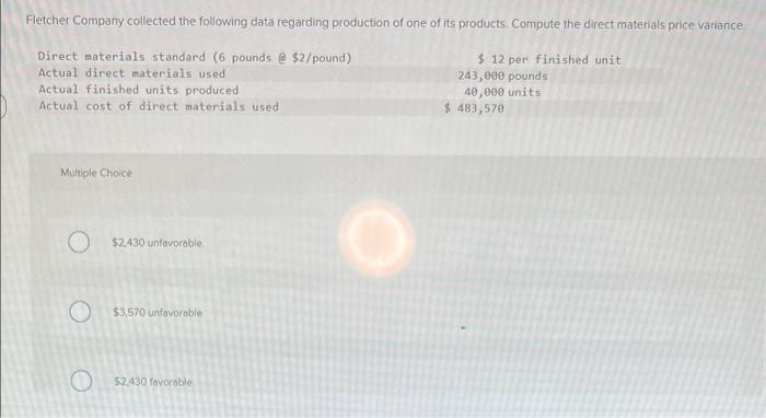 Solved Fletcher Company Collected The Following Data | Chegg.com