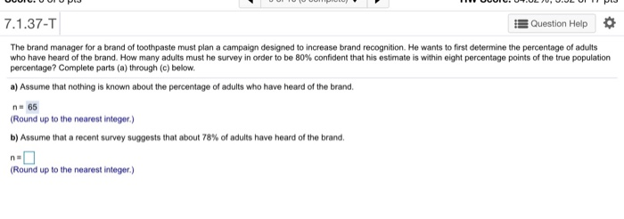 Solved 7.1.37-T Question Help The brand manager for a brand | Chegg.com