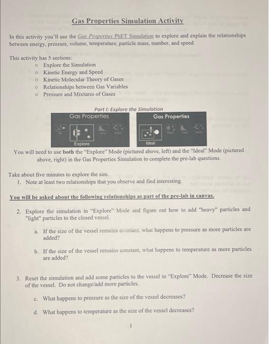 Gas Properties Simulation Activity In this activity