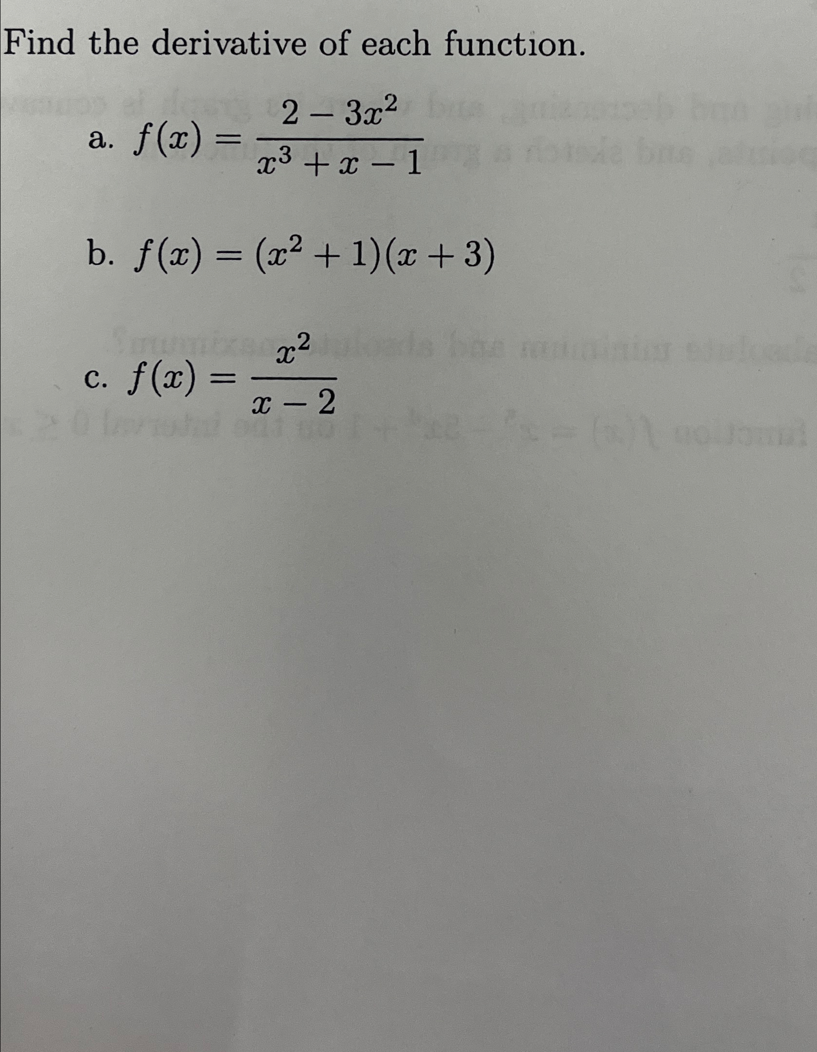Solved Find the derivative of each | Chegg.com