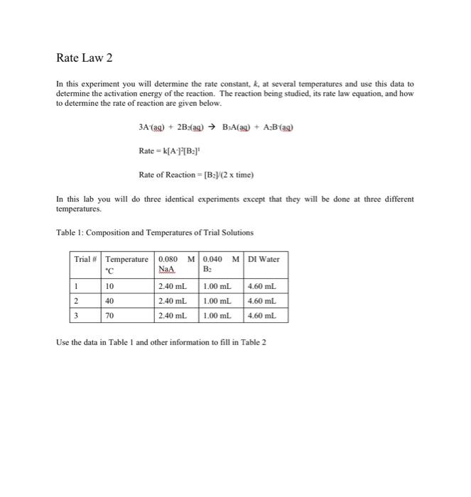 Rate Law 2 In this experiment you will determine the | Chegg.com
