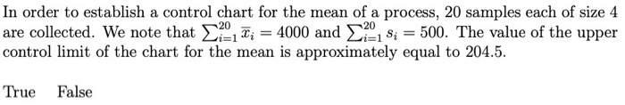 Solved In order to establish a control chart for the mean of | Chegg.com
