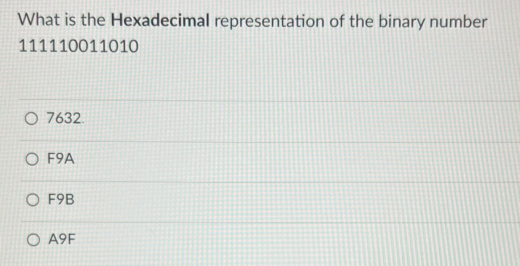 Solved What is the Hexadecimal representation of the binary | Chegg.com