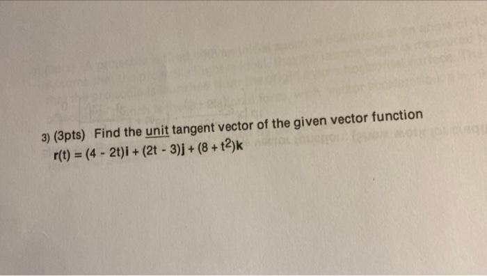 Solved 3) (3pts) Find the unit tangent vector of the given | Chegg.com