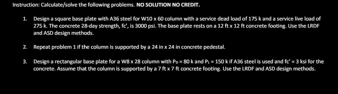 Solved Instruction: Calculate/solve the following problems. | Chegg.com