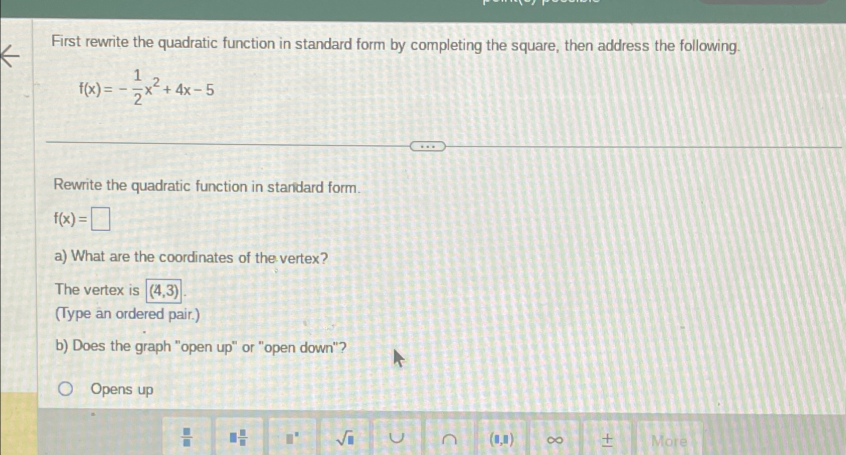 Solved First rewrite the quadratic function in standard form | Chegg.com