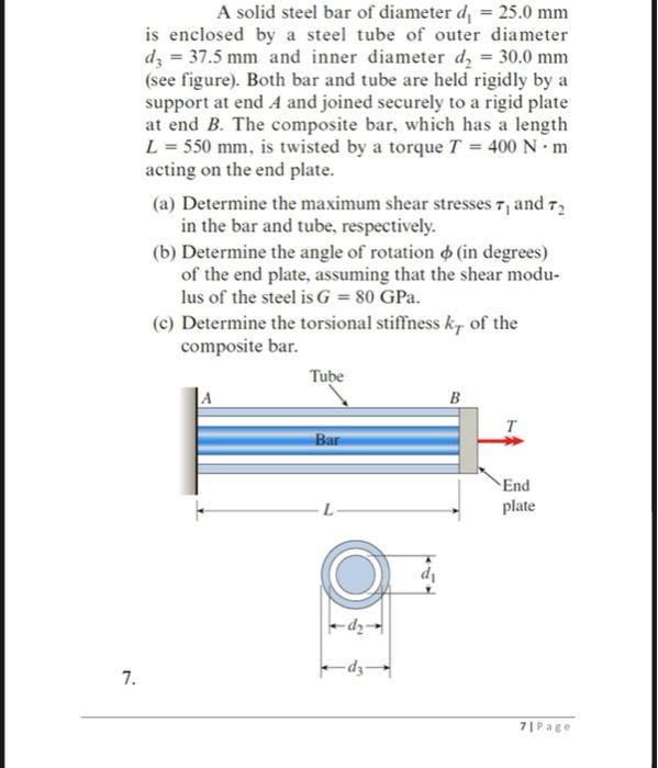 Solved A solid steel bar of diameter d; = 25.0 mm is | Chegg.com