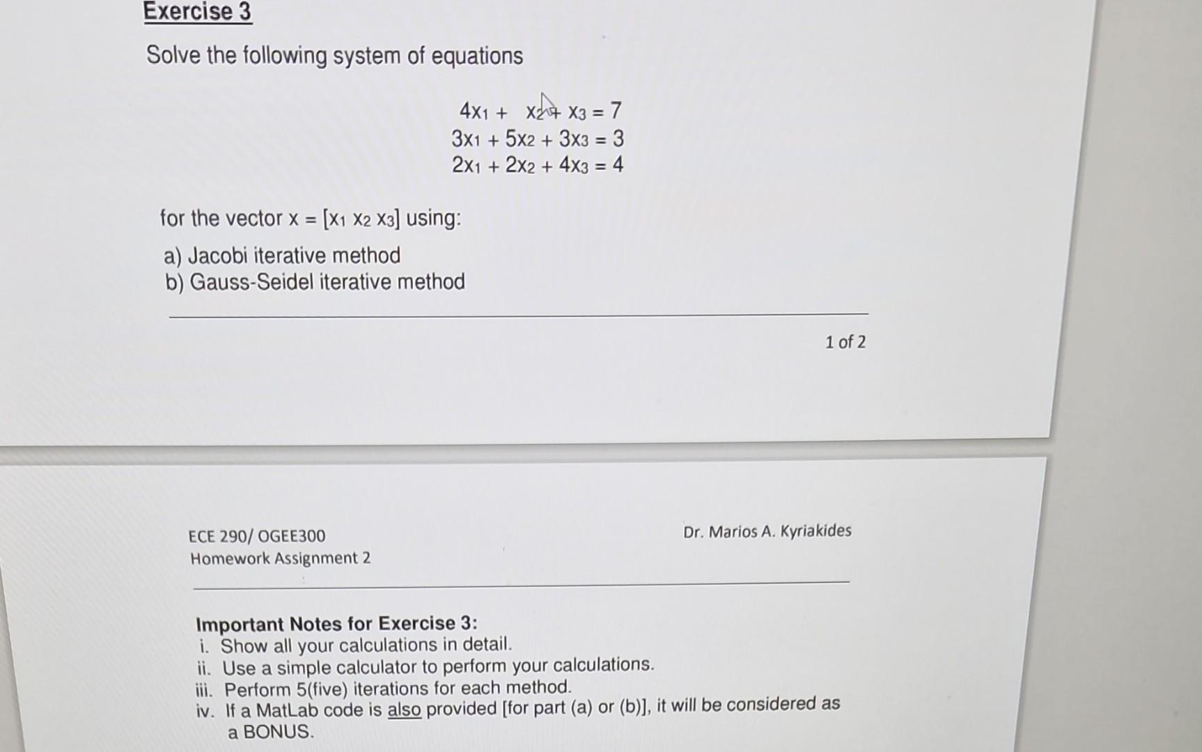 Solved Solve The Following System Of Equations | Chegg.com