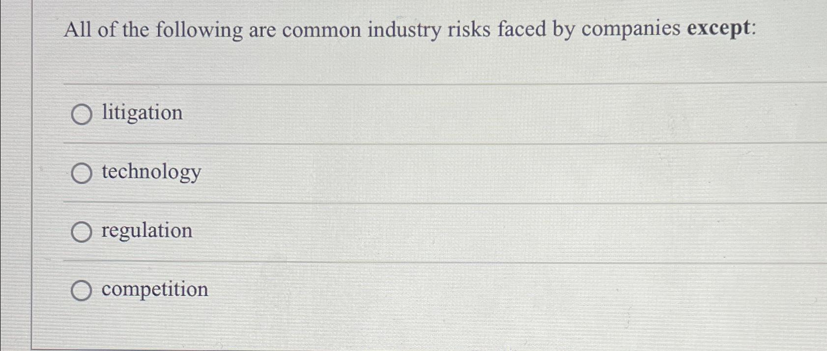 Solved All of the following are common industry risks faced | Chegg.com