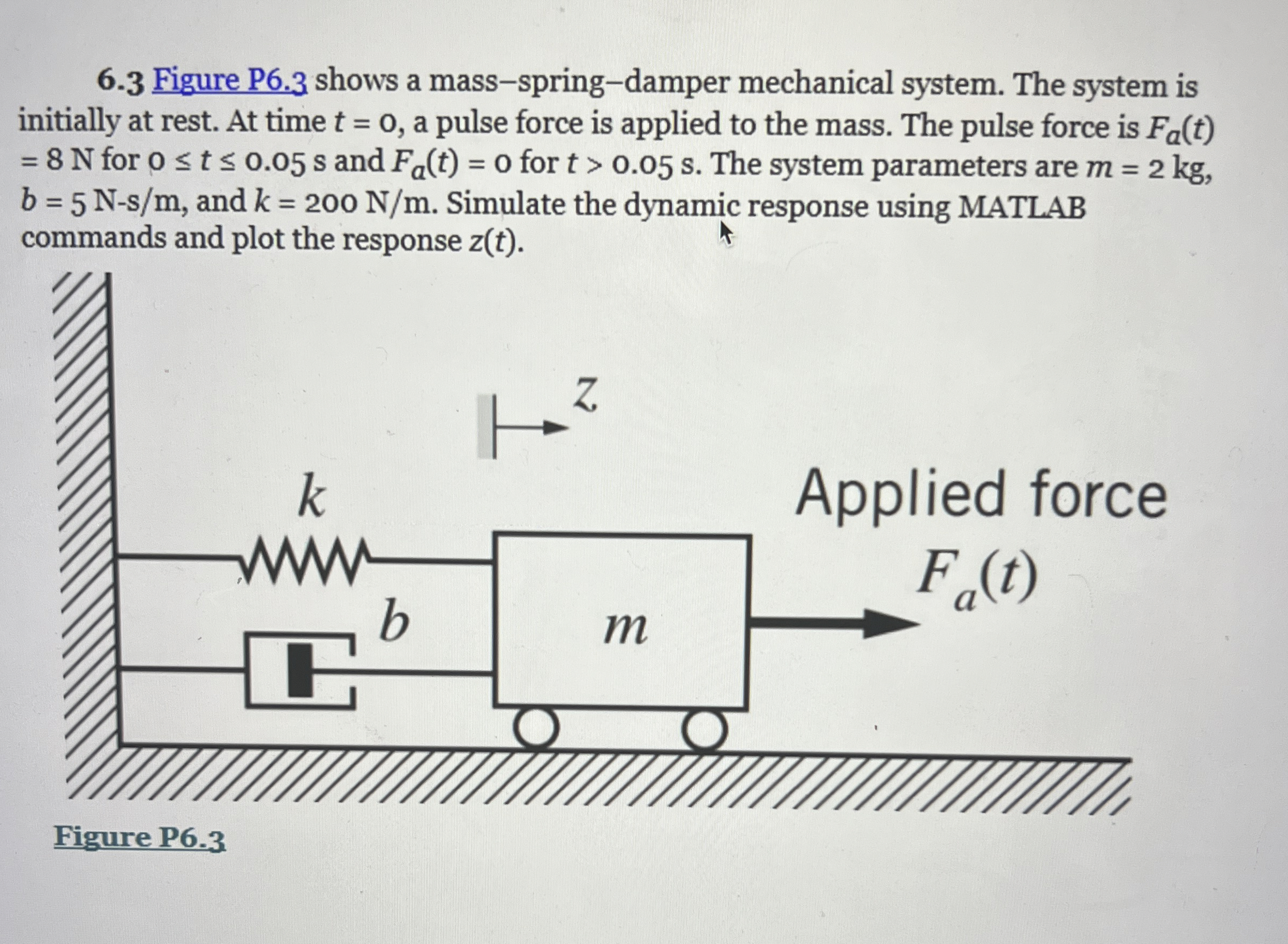Solved by an EXPERT 6.3 ﻿Figure P6.3 ﻿shows a mass-spring-damper ...