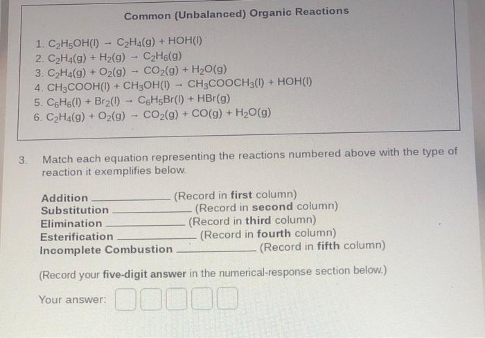 Solved Common Unbalanced Organic Reactions 1. C2H5OH Chegg