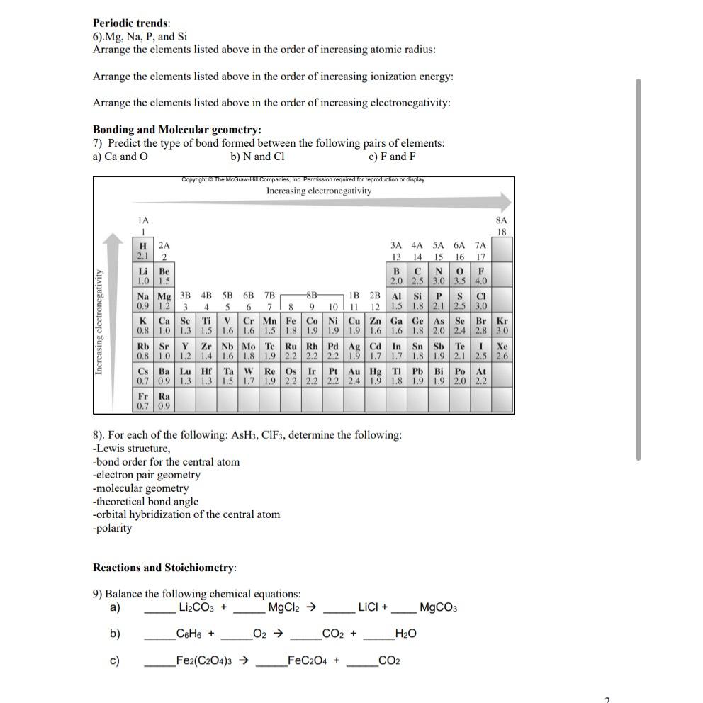 Solved Periodic trends:. Mg,Na,P, ﻿and SiArrange the | Chegg.com