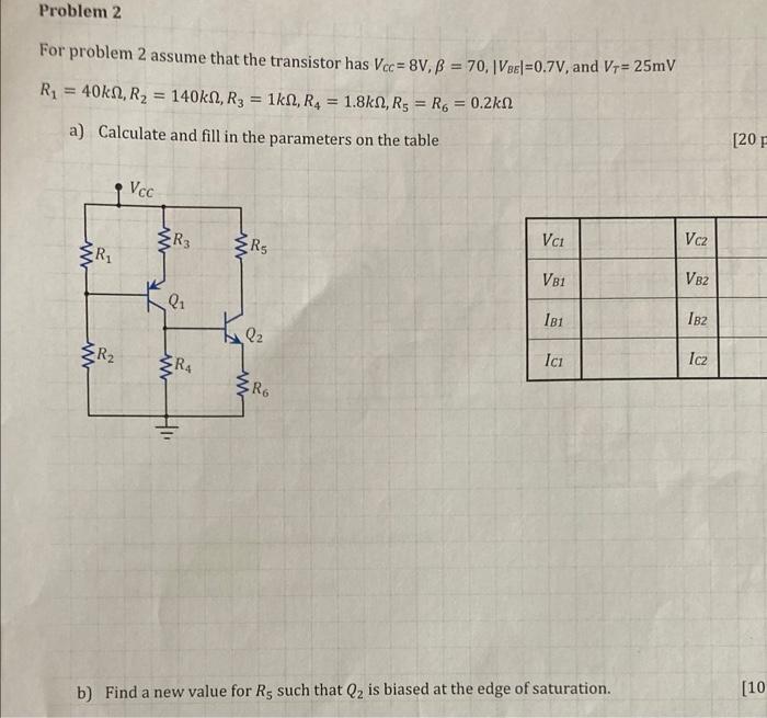 Solved Problem 2 For problem 2 assume that the transistor | Chegg.com