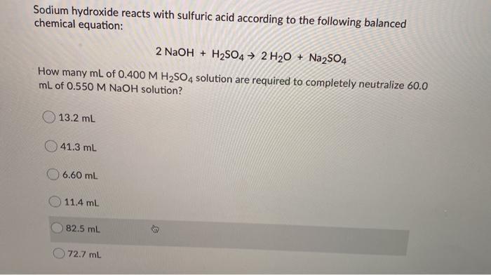 Solved Sodium hydroxide reacts with sulfuric acid according | Chegg.com