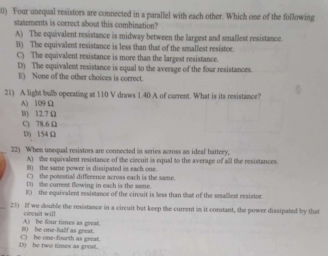 Solved c0) Four unequal resistors are connected in a