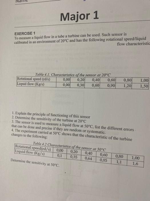 Solved EXERCISE 1 To measure a liquid flow in a tube a | Chegg.com
