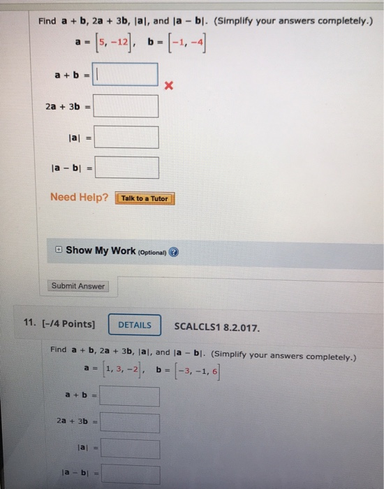 Solved Find A + B, 2a + 3b, La, And La - Bl. (Simplify Your | Chegg.com