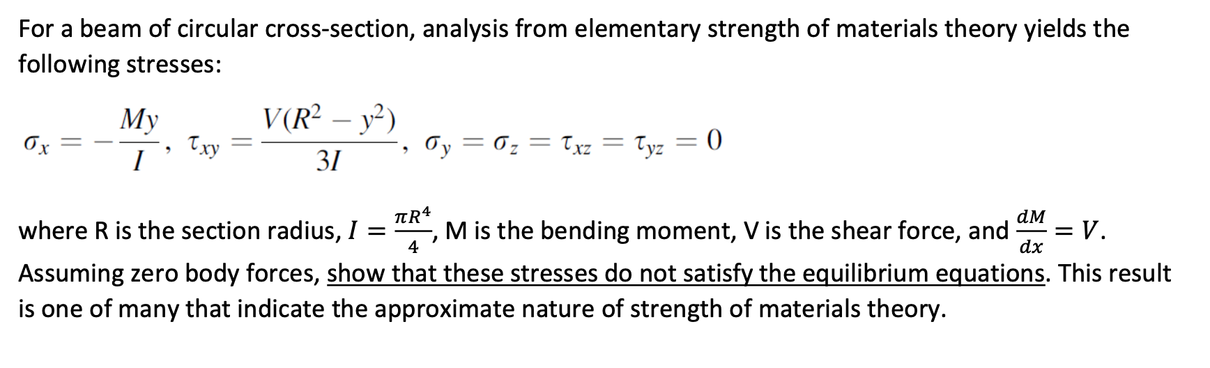 Solved For a beam of circular cross-section, analysis from | Chegg.com