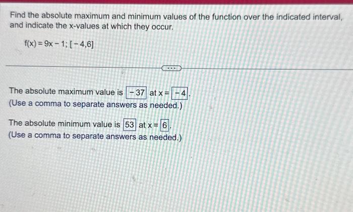 Solved Find the absolute maximum and minimum values of the | Chegg.com