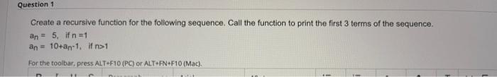 Solved Create a recursive function for the following | Chegg.com