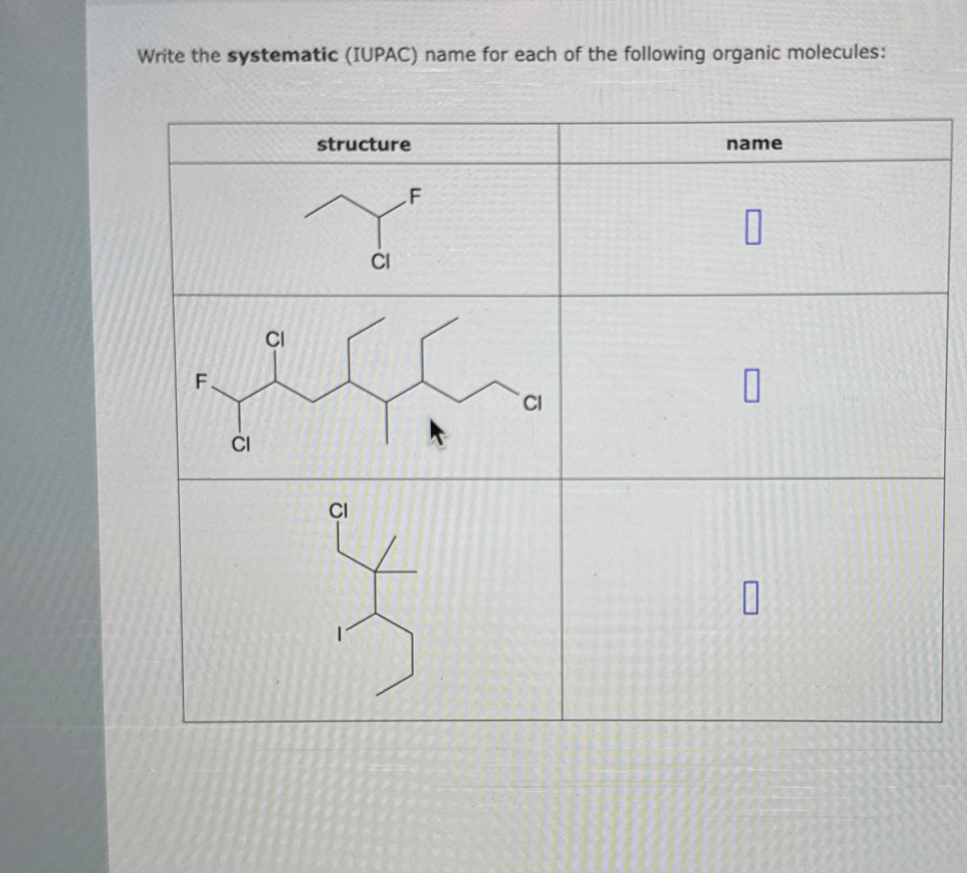 Solved Write the systematic (IUPAC) ﻿name for each of the | Chegg.com