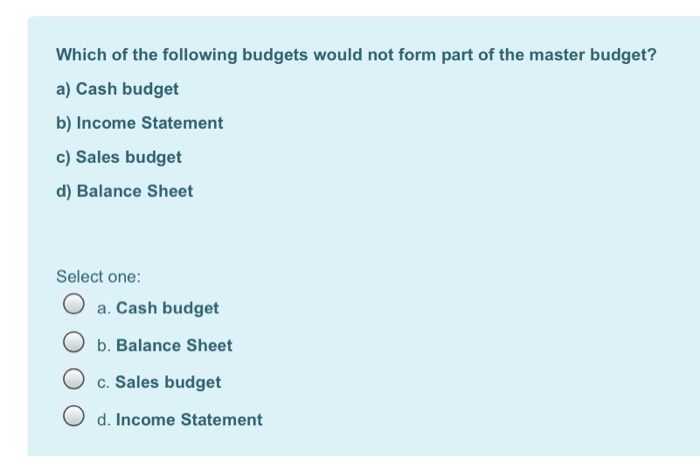 Which Of The Following Is Not True Of A Budget Solved Which of the following is not a benefit of budgeting? | Chegg.com