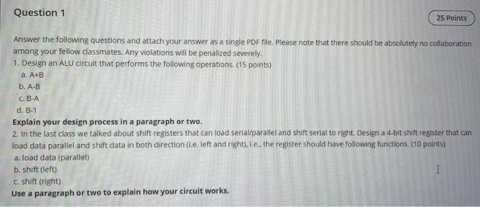 Solved Question 1 25 Points Answer the following questions | Chegg.com