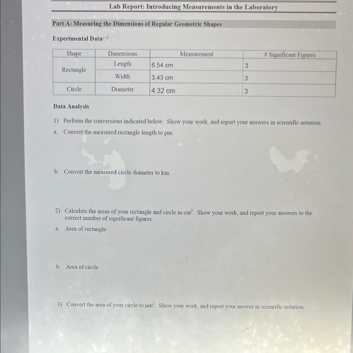 Solved Lab Report Introducing Measurements in the