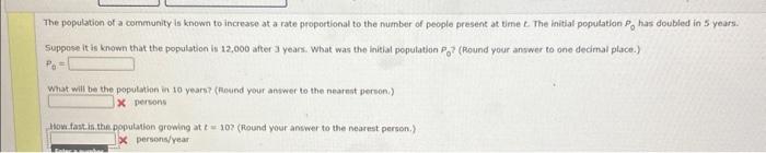 Solved The population of a community is known to increase at | Chegg.com