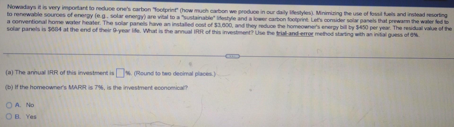 Solved Nowadays It Is Very Important To Reduce One s Carbon Chegg